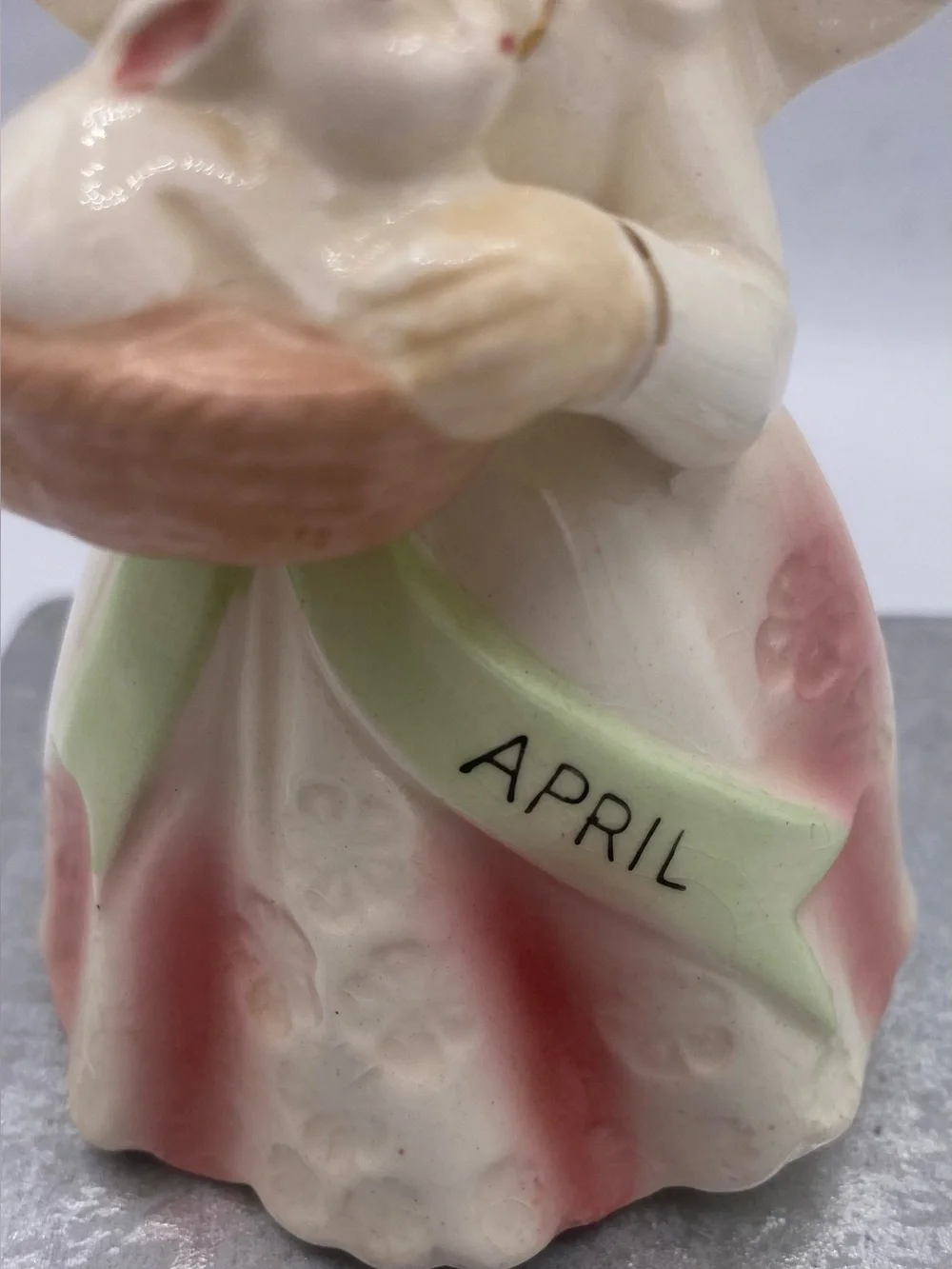 Vintage Japanese April Angel With Bunny Figurine Easter Holiday Collectible